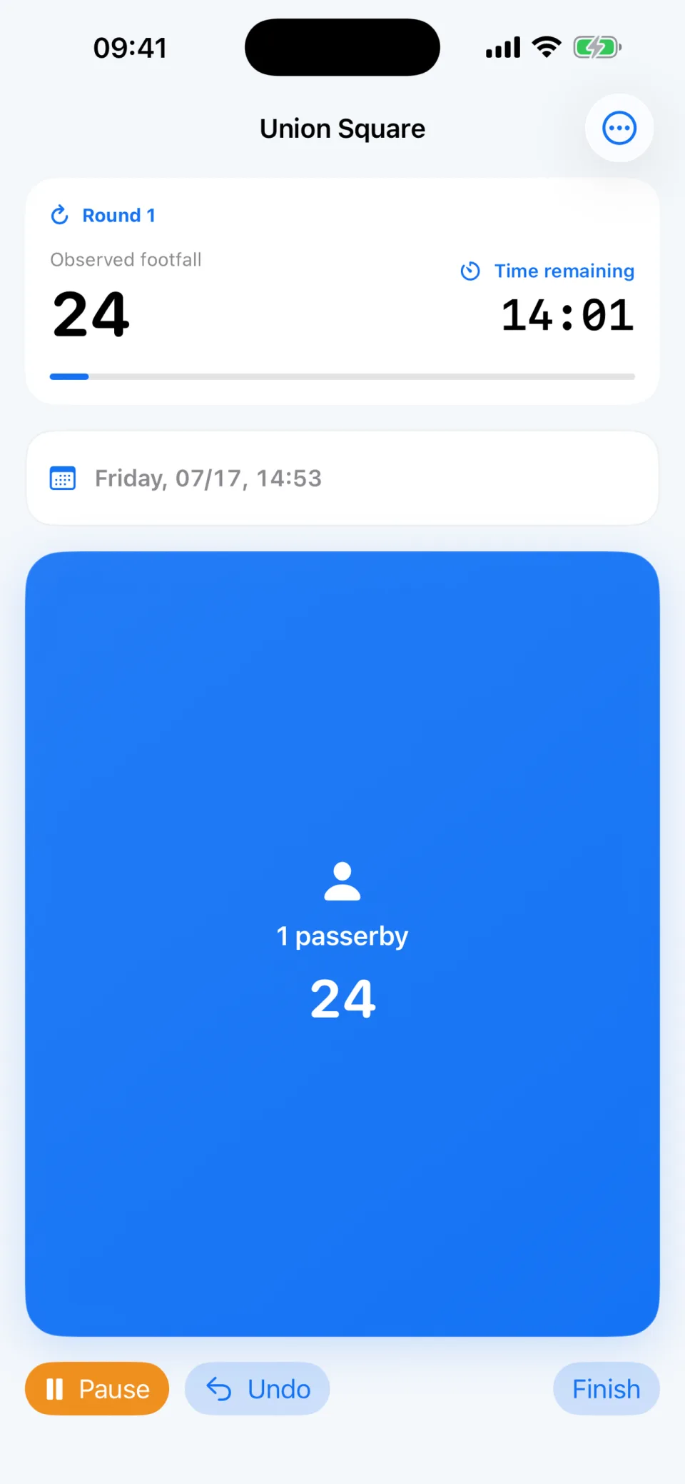 Footfall Tally live counting screen