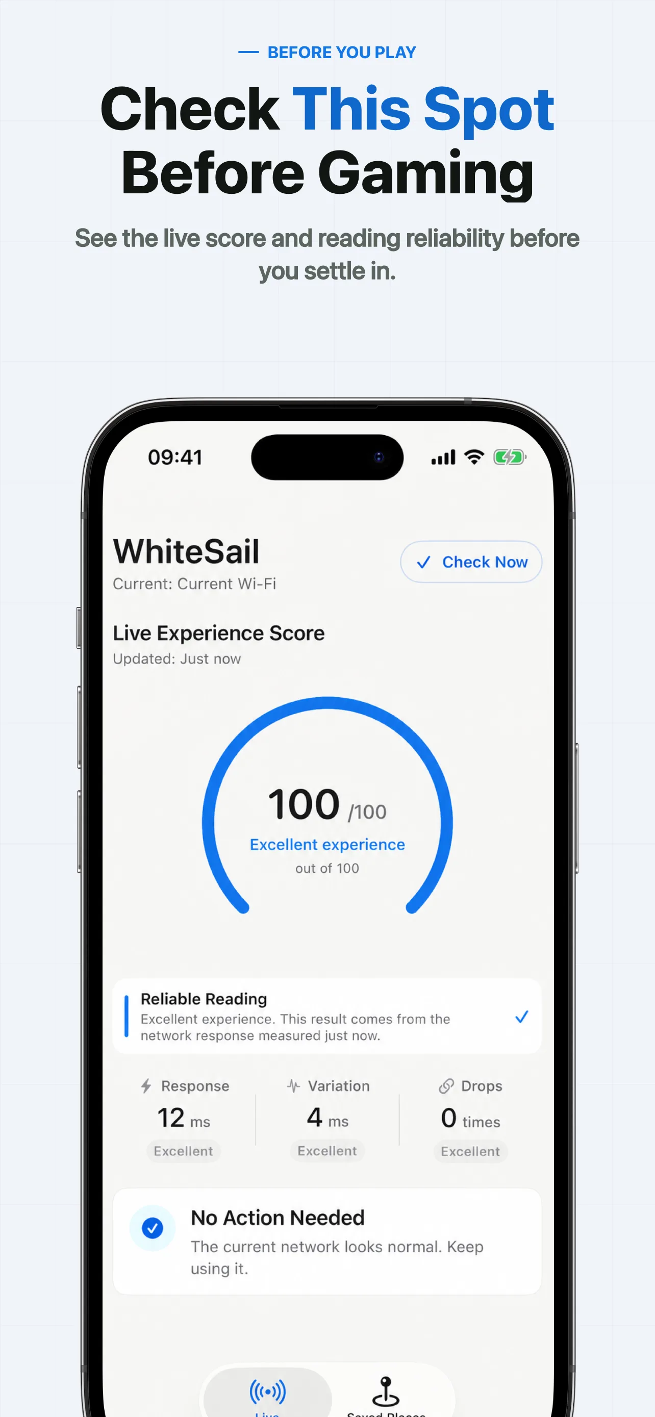 WhiteSail five-second check for a selected place